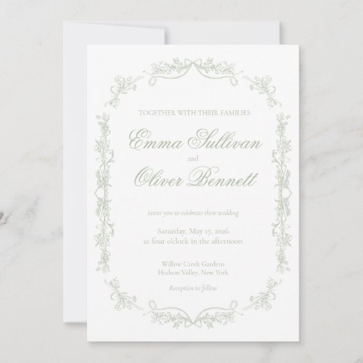 sage green botanical 招待状 (正面)