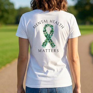 Sage Green Botanical Back Print Mental Health Tシャツ