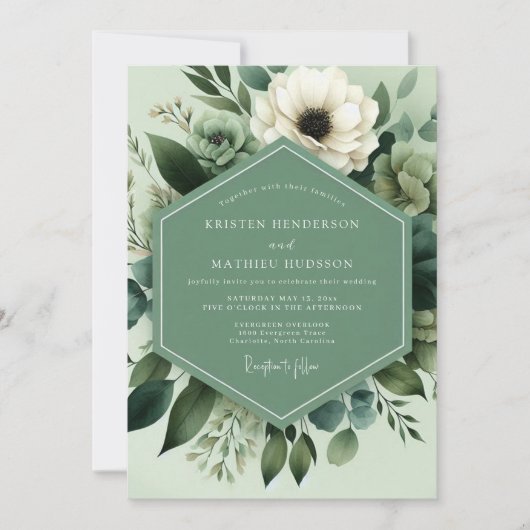 Sage Green Botanical Bloom Wedding 招待状 (正面)
