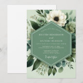 Sage Green Botanical Bloom Wedding 招待状 (正面/裏面)