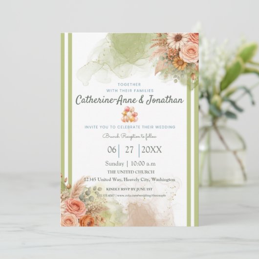 Sage Green Botanical Boho Wedding 招待状 (スタンド正面)