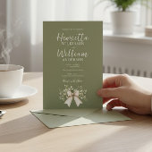 Sage Green Botanical Bow All-in-One Wedding Invita 招待状
