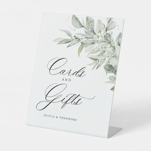 Sage Green Botanical Cards & Gifts Wedding Table 台座サイン (正面)