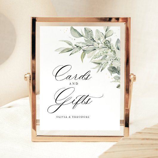 Sage Green Botanical Cards & Gifts Wedding Table 台座サイン