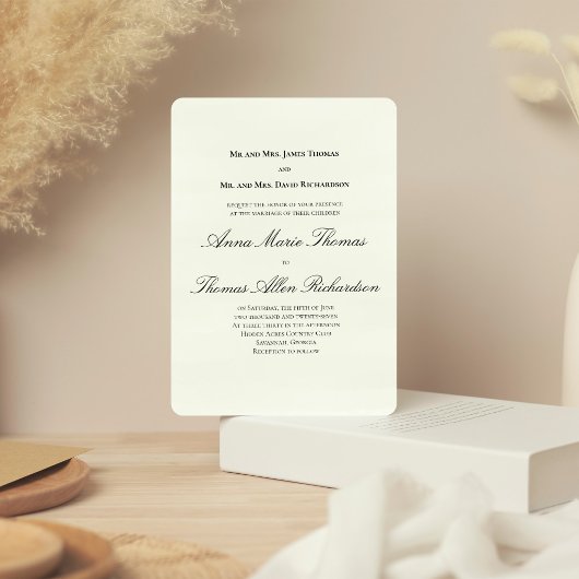 Sage Green Botanical Classic Formal Script Wedding 招待状