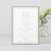 Sage Green botanical crest All in one wedding  招待状 (スタンド正面)