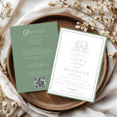 Sage Green botanical crest All in one wedding  招待状
