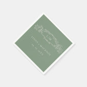 Sage Green botanical crest monogram wedding スタンダードカクテルナプキン (角)