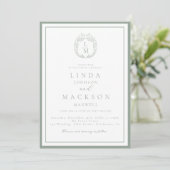 Sage Green botanical crest monogram wedding 招待状 (スタンド正面)