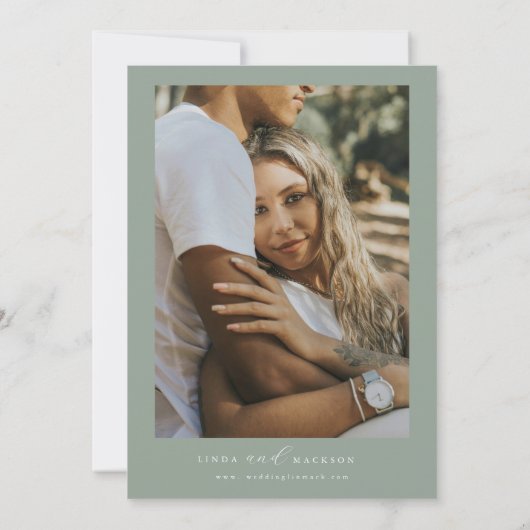 Sage Green botanical crest monogram wedding 招待状 (裏面)