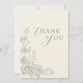 Sage Green Botanical Daisy Garden Wedding サンキューカード (正面)