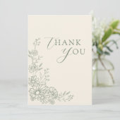Sage Green Botanical Daisy Garden Wedding サンキューカード (スタンド正面)