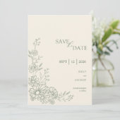 Sage Green Botanical Daisy Garden Wedding セーブザデート (スタンド正面)