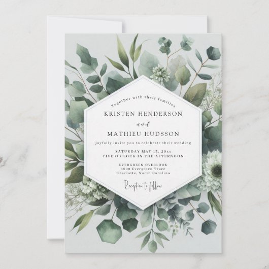 Sage Green Botanical Elegance Wedding 招待状 (正面)