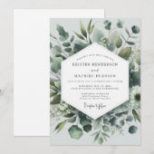 Sage Green Botanical Elegance Wedding 招待状 (正面/裏面)