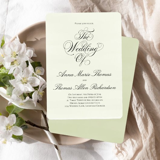 Sage Green Botanical Elegant Minimal Wedding Of  招待状