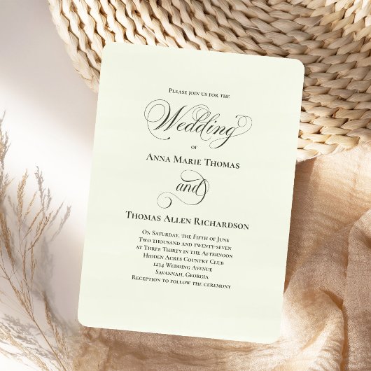 Sage Green Botanical Elegant Script Wedding Invite 招待状