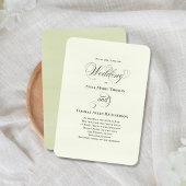 Sage Green Botanical Elegant Script Wedding Invite 招待状