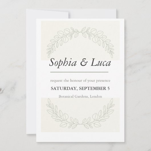 Sage Green Botanical Elegant Wedding Invitation  招待状 (正面)