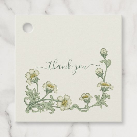 Sage Green Botanical Floral Wedding Thank You フェイバータグ (正面)