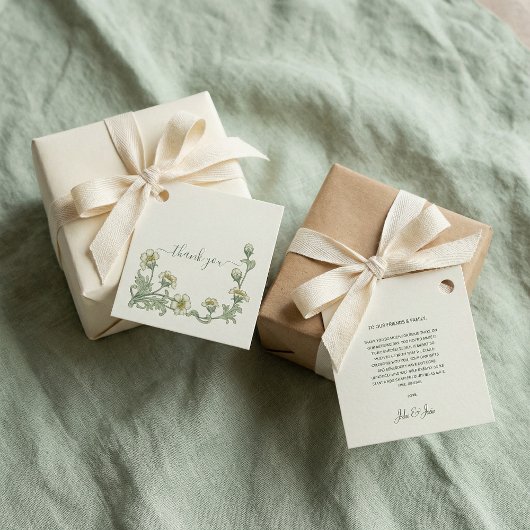 Sage Green Botanical Floral Wedding Thank You フェイバータグ