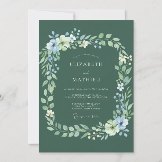 Sage Green Botanical Flourish Wedding 招待状 (正面)
