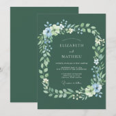 Sage Green Botanical Flourish Wedding 招待状 (正面/裏面)