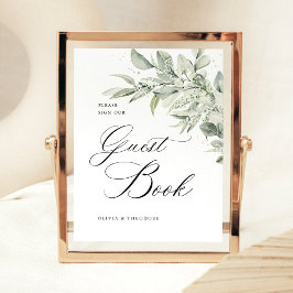 Sage Green Botanical Guest Book Wedding Table 台座サイン