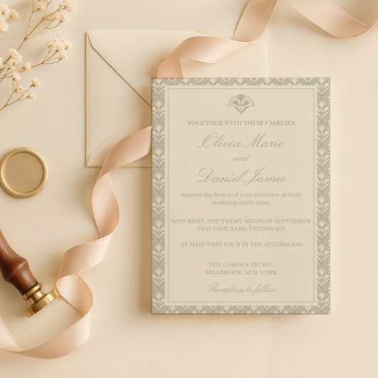 Sage Green Botanical Heirloom Wedding  招待状
