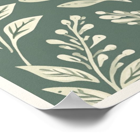 Sage Green Botanical Leaf Pattern Wall Art ポスター (角)