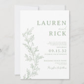 Sage Green Botanical Line Art Greenery Wedding 招待状 (正面)
