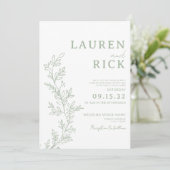 Sage Green Botanical Line Art Greenery Wedding 招待状 (スタンド正面)