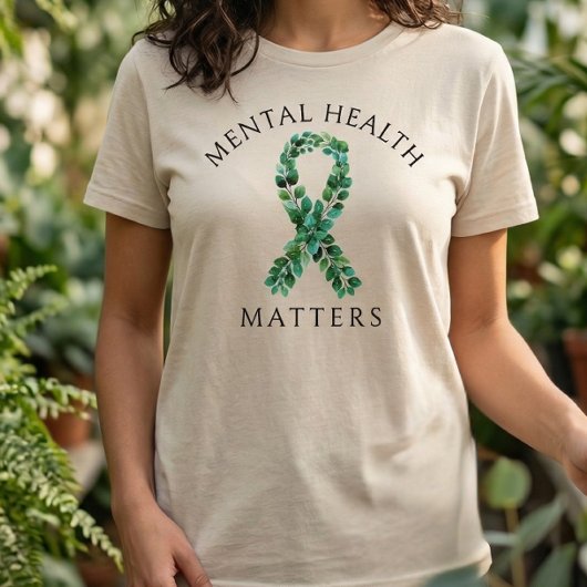 Sage Green Botanical Mental Health Matters Ribbon Tシャツ