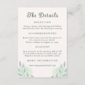 Sage Green Botanical Minimal Wedding Details エンクロージャーカード (正面)