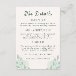 Sage Green Botanical Minimal Wedding Details エンクロージャーカード