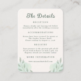 Sage Green Botanical Minimal Wedding Details エンクロージャーカード