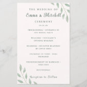 Sage Green Botanical Minimal Wedding Program Card (正面)