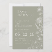 Sage Green Botanical Minimal Wedding Save the Date (正面)