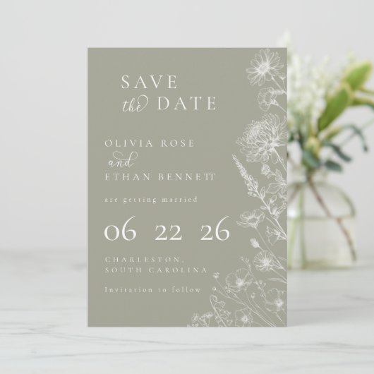 Sage Green Botanical Minimal Wedding Save the Date (スタンド正面)