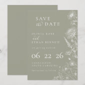 Sage Green Botanical Minimal Wedding Save the Date (正面/裏面)