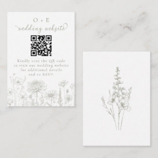 Sage Green Botanical Minimal Wedding Website QR エンクロージャーカード