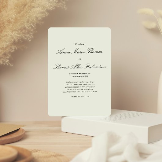 Sage Green Botanical Modern Script Wedding 招待状