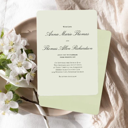 Sage Green Botanical Modern Script Wedding 招待状