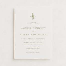Sage Green Botanical Monogram Wedding Invitation 案内状
