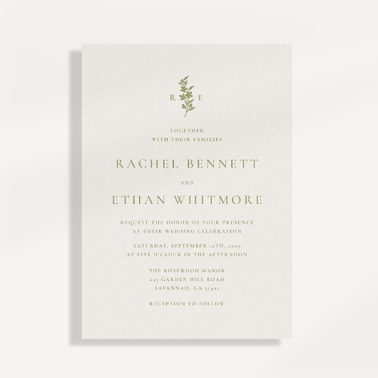 Sage Green Botanical Monogram Wedding Invitation 案内状