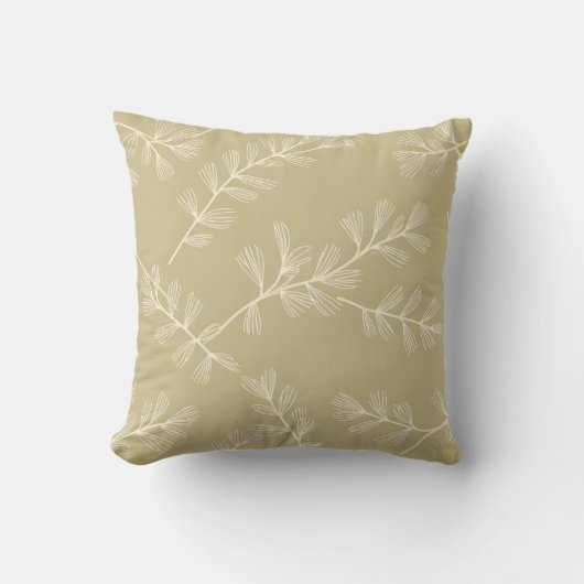 Sage Green Botanical Pattern Cream Hand Drawn Leaf クッション (正面)