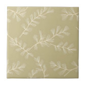 Sage Green Botanical Pattern Cream Hand Drawn Leaf タイル (正面)