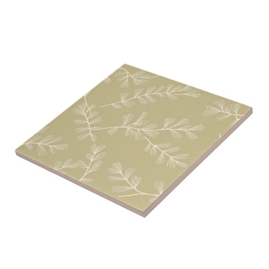 Sage Green Botanical Pattern Cream Hand Drawn Leaf タイル (側面)