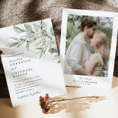 Sage Green Botanical Photo Back Wedding 招待状