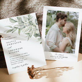 Sage Green Botanical Photo Back Wedding 招待状